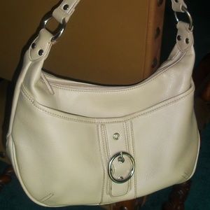 Bone Color Textured Faux Leather Bag